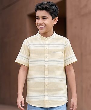Pine Kids Cotton Woven Striped Shirt Mandarin Collar Half Sleeves Multi Color 4-5 Years