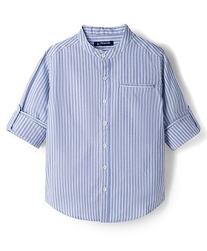 Pine Kids Cotton Woven Full Sleeves Striped Shirt - Sky Blue