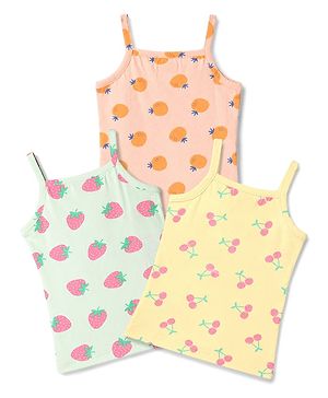 Babyhug 100% Cotton Single Jersey Knit Sleeveless Fruits Printed Slips Pack of 3 - Peach Yellow & Light Blue