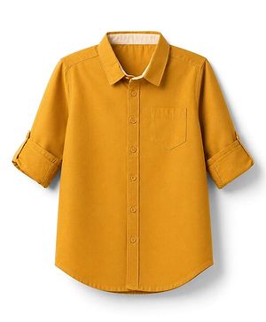 Pine Kids Cotton Woven Solid Shirt with Full Sleeves - Yellow