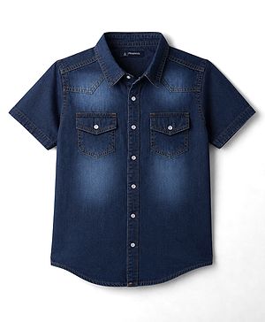 Pine Kids Denim Woven Half  Sleeves Shirt - Blue