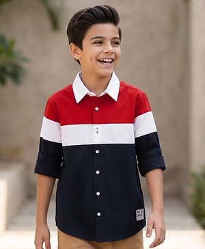 Pine Kids Cotton Woven Solid Shirts Roll Up Sleeves Navy Blue 4-5 Years