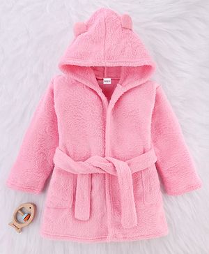 Babyhug Velour Knit Full Sleeves Hooded Bath Robe - Pink
