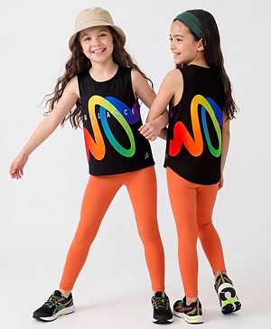 Pine Active Knit Sleeveless Tank T-Shirt With Balance Print - Black