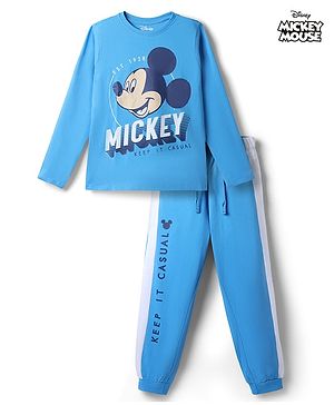 Pine Kids Disney Single Jersey Knit Full Sleeves  Mickey Mouse Printed T-Shirt & Pajama Night Suit -Blue
