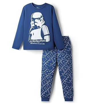 Pine Kids Single Jersey Knit Full Sleeves Star Wars Printed T-Shirt & Pyjama Night Suit- Blue