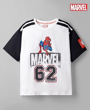 Pine Kids Marvel Single Jersey Knit Half Sleeves T-Shirt with Spider-Man Graphics - White