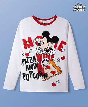 Pine Kids Disney Single Jersey Knit Full Sleeves T-Shirt with Mickey Mouse Graphics - White