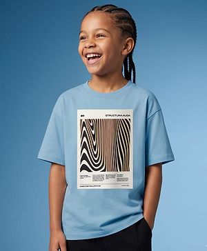 Pine Active Knit Drop Shoulder Half Sleeves T-Shirt with Illusion Print - Blue