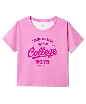 Pine Active Knit Drop Shoulder Half Sleeves Cropped Text Printed T-Shirt - Light Pink