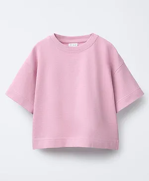 ALAN JONES Cotton Knit Half Sleeves
                              Solid Oversized Crop Tee - Pink