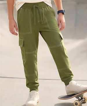 Pine Kids Knit Full Length Solid Colour Cut & Sew Lounge Pant - Olive Green