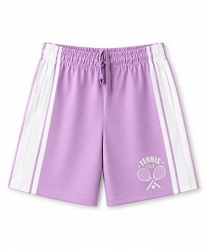 Pine Active Knit Above Knee Length Text Printed Shorts - Lavender