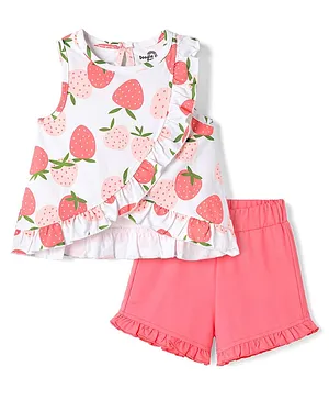 Doodle Poodle 100% Cotton Single
                              Jersey Knit Sleeveless Top & Shorts
                              Set with Fruit Print - White & Pink