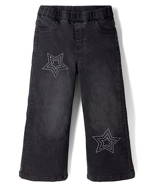 Pine Kids Denim Woven Full Length Jeans with Star Sequins in Black for 4-5 Years