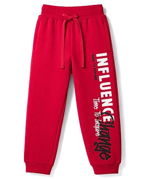 Pine Kids Knit Full Length Text Printed Lounge Pant - Red