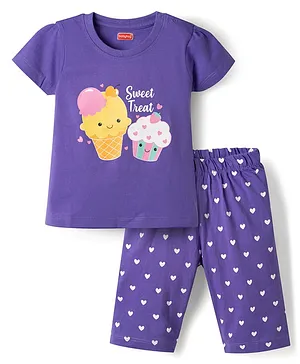 Babyhug Cotton Knit Half Sleeves
                              Sweet Treat Printed T-Shirt & Capri
                              Night Suit -Purple