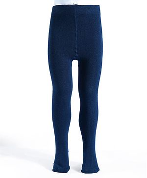 Pine Kids Cotton Knit Solid Color Footed Tights - Navy Blue