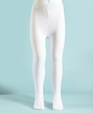 Pine Kids Cotton Knit Solid Color Footed Tights - White