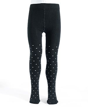 Pine Kids Cotton Knit Polka Dot Design Footed Tights - Black