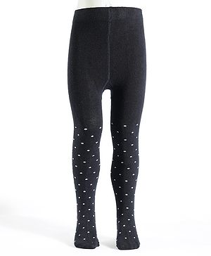 Pine Kids Cotton Knit Polka Dot Design Footed Tights - Navy Blue