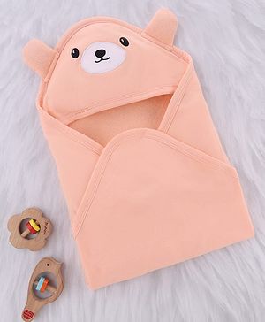 Babyhug 100% Cotton Knit Towel With Hood L 75 x B 75 cm - Peach