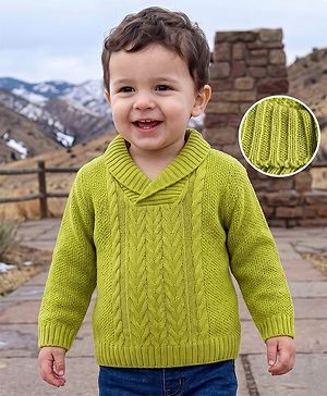 Babyhug Knit Full Sleeves Pullover Sweater With Cable Knit - Lime Green