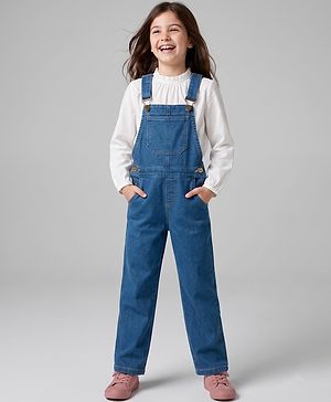 Pine Kids Cotton Woven Sleeveless Dungaree - Navy Blue