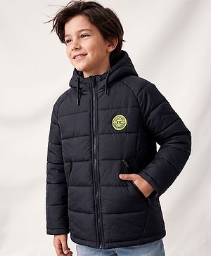 Pine Kids Woven Padded/Quilted/ Winter Jacket with Full Sleeves, Badge Patch and NYC Print in Navy Blue for 4-5 Years