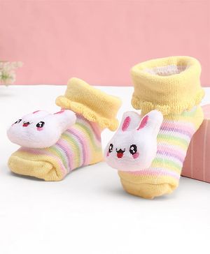 Cute Walk by Babyhug Socks With Large Bunny Applique - Yellow
