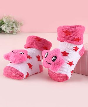 Cute Walk by Babyhug Fabric Socks Shoes With Large Star Applique - Pink