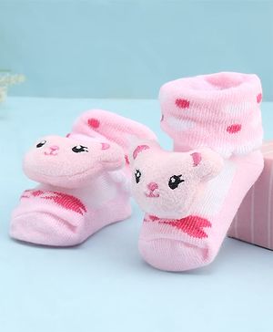 Cute Walk by Babyhug Socks With Large  Baer Applique - Pink