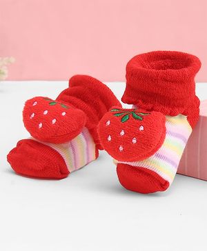 Cute Walk by Babyhug Socks With Large Strawberry Applique - Red