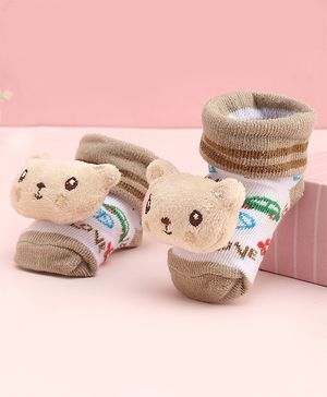 Cute Walk by Babyhug Socks With Large Bear Applique - Tan