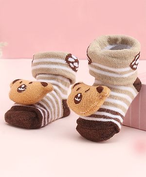 Cute Walk by Babyhug Socks With Large Bear Applique -Tan
