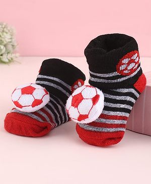 Cute Walk by Babyhug Fabric Striped Socks Shoes With Large Football Applique - Black