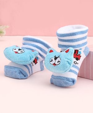 Cute Walk by Babyhug Socks With Large Kitten Applique - Light Blue