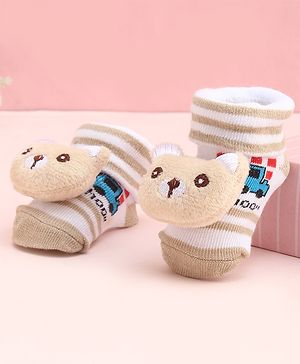 Cute Walk by Babyhug Socks With Large Bear Applique -Tan