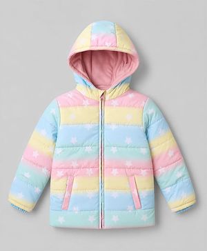 Pine Kids Woven Jacket with Full Sleeves and Star Print - Light Blue