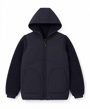 Pine Kids Woven Hooded Jacket with Full Sleeves - Navy Blue