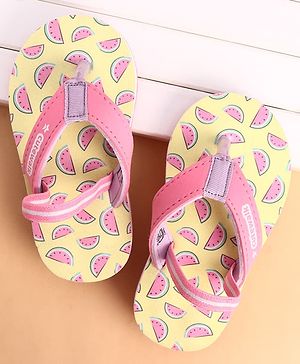 Cute Walk by Babyhug Back Strap Watermelon Printed Flip Flops - Yellow & Pink