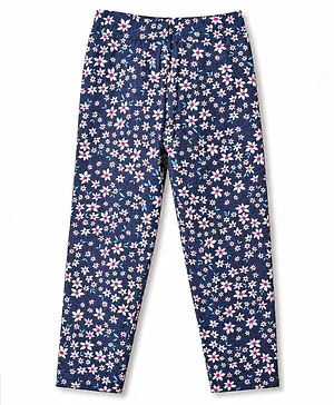 Pine Kids
                              Cotton Lycra Knit Full Length Floral
                              Printed Leggings - Navy Blue