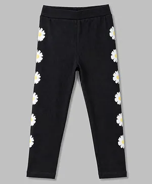 Pine Kids
                              Cotton Lycra Knit Full Length Floral
                              Printed Leggings - Black