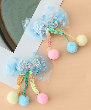 Babyhug Free Size Bow & Butterfly Hair Clips with Sequinned Bow Applique Pack of 2 -Blue