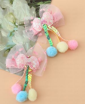 Babyhug Free Size Bow & Butterfly Hair Clips with Sequinned Bow Applique Pack of 2 -Pink