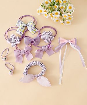 Babyhug Free Size Hair Rubber Bands with Bow , Flower Applique pack of 10 - Purple