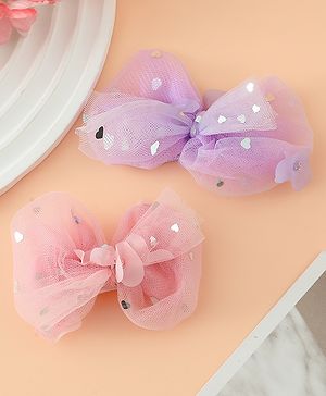 Babyhug Free Size Bow & Butterfly Hair Clips With Sequinned Bow Applique Pack of 2 -Multicolor