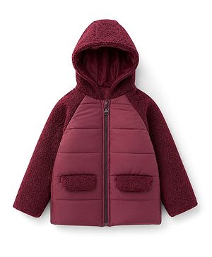 Pine Kids Woven Hooded Jacket with Full Sleeves - Red