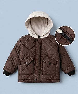 Pine Kids Woven Hoodies with Full Raglan Sleeves and Diamond Quilting Design in Brown