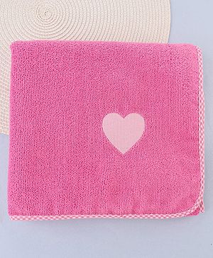Babyhug Cotton Knit Towel With Hearts Embroidery L 102 x B 51 cm - Pink